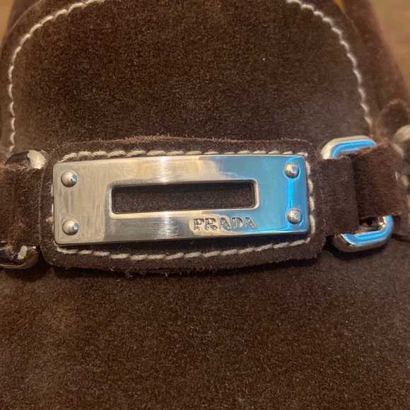 AUTHENTIC Prada Mens brown suede driving shoes with silver buckle. - Picture 3 of 8